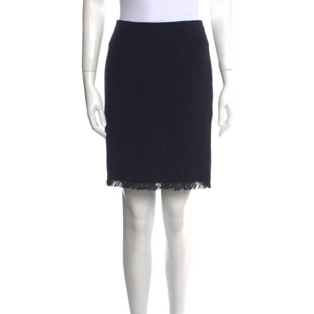 VALENTINO Vintage Black Wool Skirt with Fringe